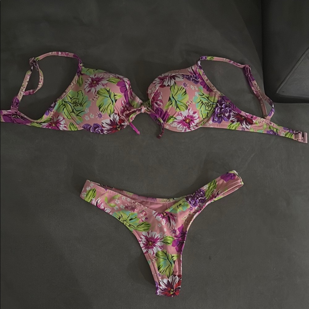 Victoria's Secret Floral Bikini - Pink and Green